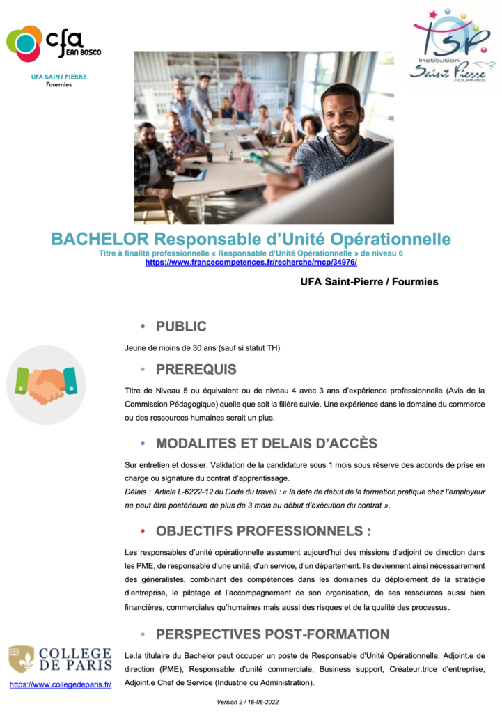 Fiche formation Bachelor RUO